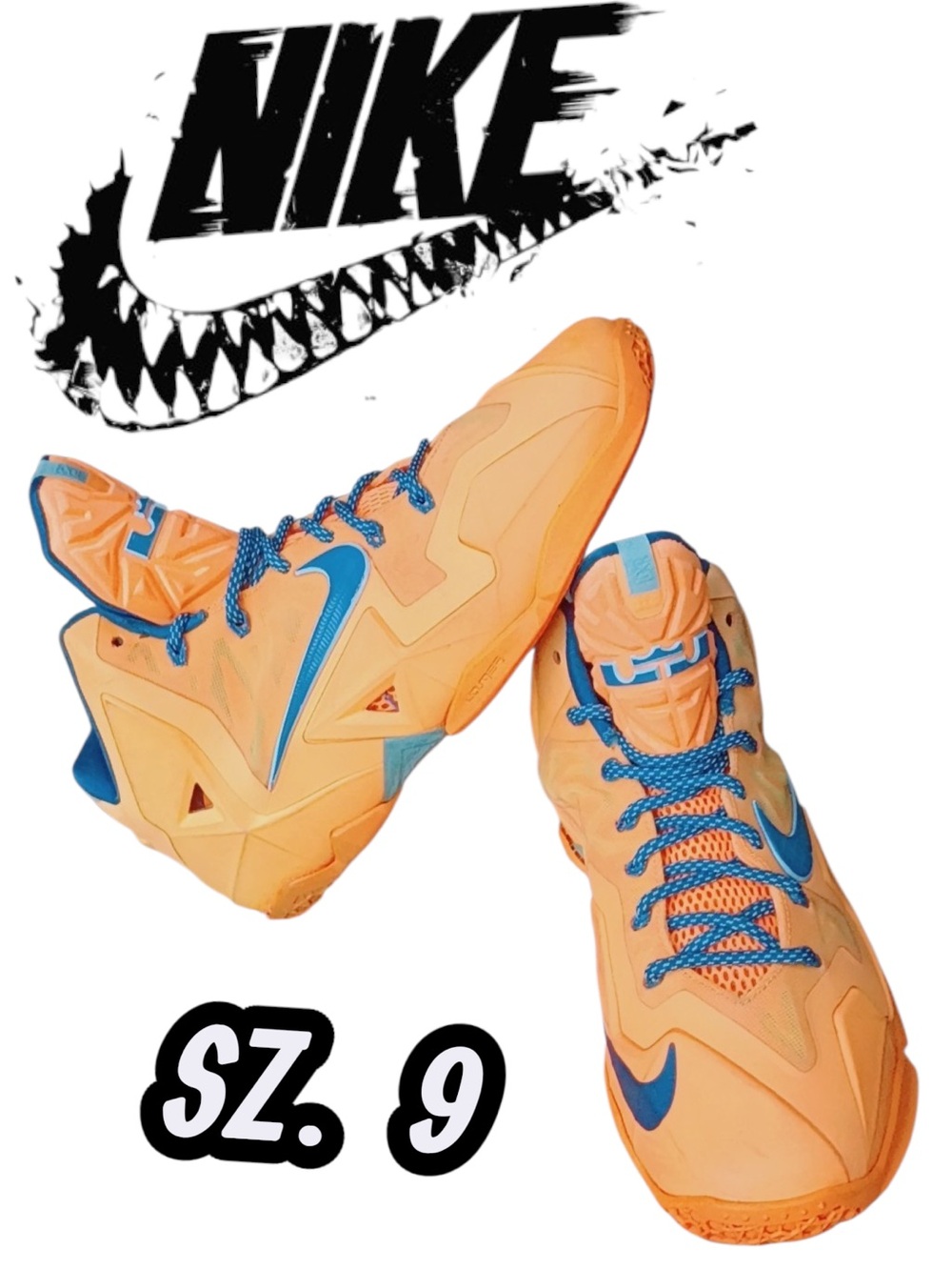 Nike LeBron 11 Atomic Orange/Knicks Blue HWC 616175-800 Size 9